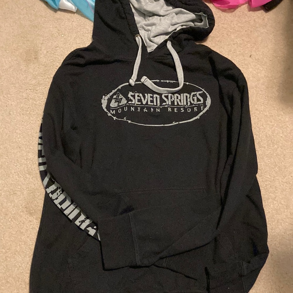 Next level apparel seven springs mountain resort black sweatshirt with grey text